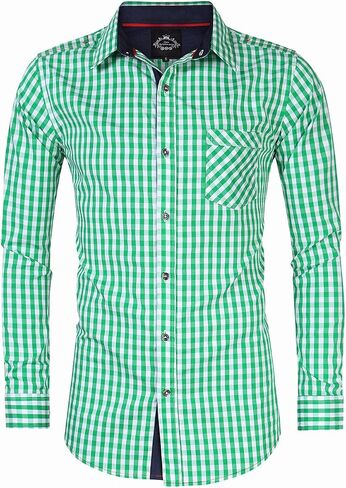 GloryStar Men's German Bavarian Oktoberfest Button Down Dress Shirts Slim Fit Plaid Shirt for Lederhosen in Saudi Arabia