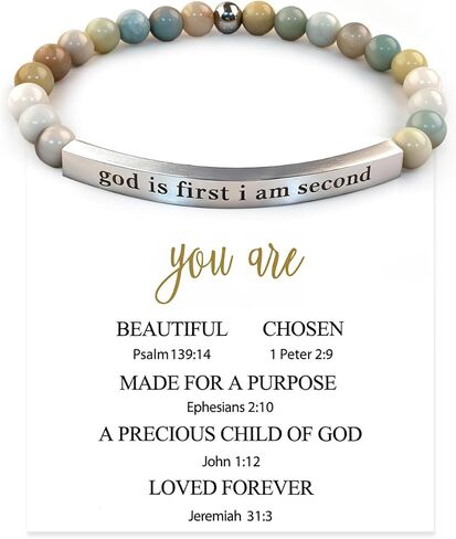 God is First i Am Second Bracelet for Women Natural Stone Obsidian Inspirational Healing Crystal Beaded Charm Adjustable Christian Faith Jewelry Gifts for Stress Relief in Saudi Arabia