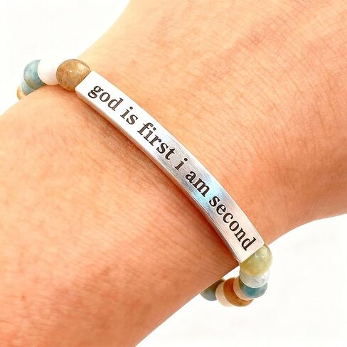 God is First i Am Second Bracelet for Women Natural Stone Obsidian Inspirational Healing Crystal Beaded Charm Adjustable Christian Faith Jewelry Gifts for Stress Relief in Saudi Arabia