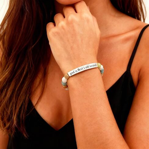 God is First i Am Second Bracelet for Women Natural Stone Obsidian Inspirational Healing Crystal Beaded Charm Adjustable Christian Faith Jewelry Gifts for Stress Relief in Saudi Arabia