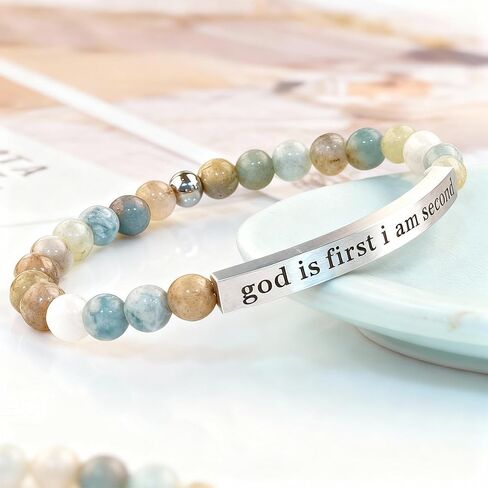 God is First i Am Second Bracelet for Women Natural Stone Obsidian Inspirational Healing Crystal Beaded Charm Adjustable Christian Faith Jewelry Gifts for Stress Relief in Saudi Arabia
