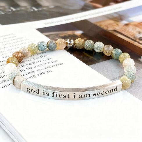 God is First i Am Second Bracelet for Women Natural Stone Obsidian Inspirational Healing Crystal Beaded Charm Adjustable Christian Faith Jewelry Gifts for Stress Relief in Saudi Arabia