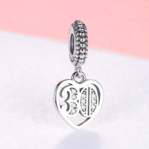 Number Dangle Charms 21 30 40 50 60th 925 Sterling Silver Birthday Charms For Women Bracelets (30 Birthday Charms) in Saudi Arabia
