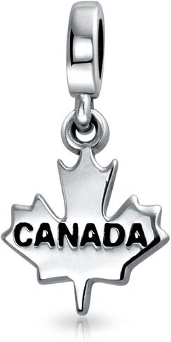 Bling Jewelry Personalized Canadian Vacation Tourism Travel Dangle Canada Maple Leaf Bead Charm For Women Teen Oxidized .925 Silver For European Bracelet in Kuwait