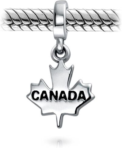 Bling Jewelry Personalized Canadian Vacation Tourism Travel Dangle Canada Maple Leaf Bead Charm For Women Teen Oxidized .925 Silver For European Bracelet in Kuwait