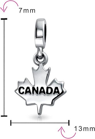 Bling Jewelry Personalized Canadian Vacation Tourism Travel Dangle Canada Maple Leaf Bead Charm For Women Teen Oxidized .925 Silver For European Bracelet in Kuwait