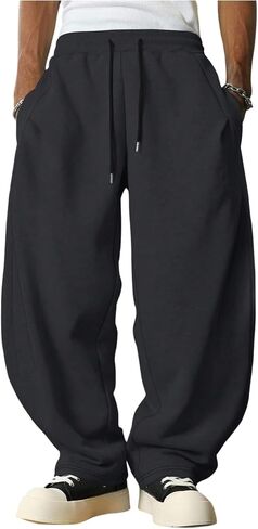 OYOANGLE Men's Baggy Sweatpants Drawstring Waist Wide Leg Sweat Pants with Pockets Workout Athletic Trousers in Kuwait