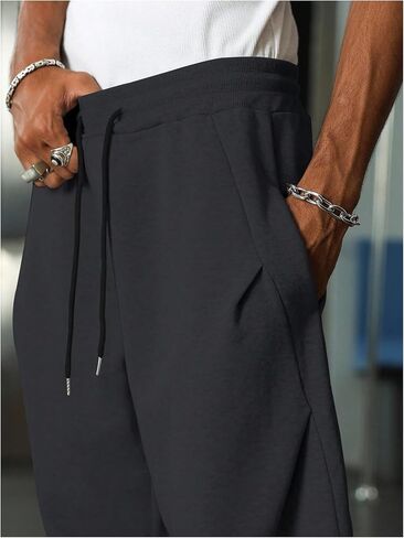OYOANGLE Men's Baggy Sweatpants Drawstring Waist Wide Leg Sweat Pants with Pockets Workout Athletic Trousers in Kuwait