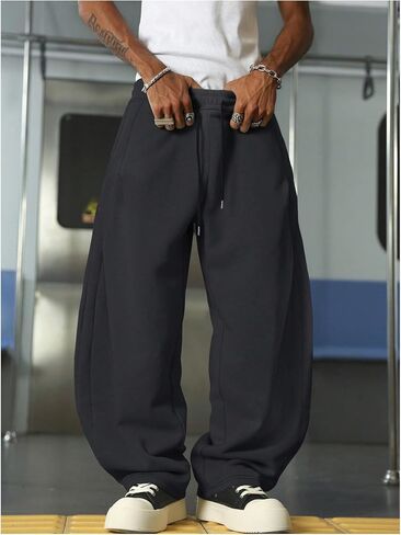OYOANGLE Men's Baggy Sweatpants Drawstring Waist Wide Leg Sweat Pants with Pockets Workout Athletic Trousers in Kuwait