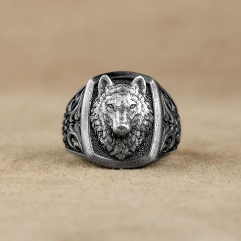 Unique Alpha Wolf Men Signet Silver men Ring, Handmade Wildlife Jewelry, Silver Cool men Ring Jewelry, Lover Gift, Wolf ring, Gift For Boyfriend in Saudi Arabia