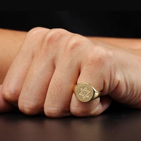 Adjustable Men's Solid Stainless Steel Evil Eyes Star of David Ring in Kuwait