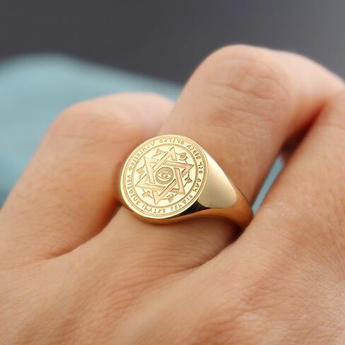 Adjustable Men's Solid Stainless Steel Evil Eyes Star of David Ring in Kuwait