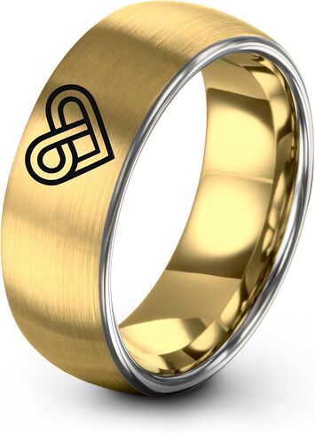 Gift for Romantic Partner - Infinity Symbol Heart Ring - 8mm - Tungsten - Flat Dome Bevel - Personalized Custom Engraving - Yellow Rose Gold Silver - Band - Anniversary Wedding - Brushed Polished - Me in Saudi Arabia