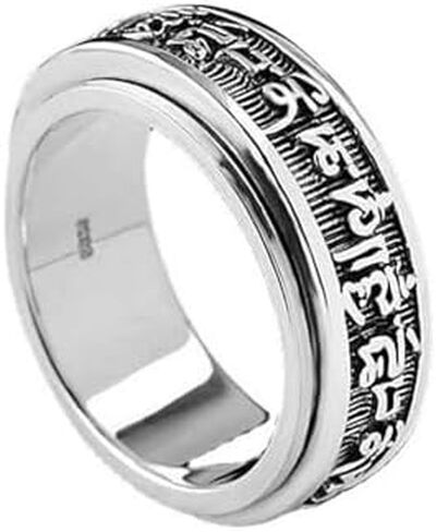 Feng Shui Ring, 925 Sterling Silver Six-Word Mantra Rings Lucky Wealth Money, Tibetan Buddhist Mantra Protection Ring Men Women in Kuwait