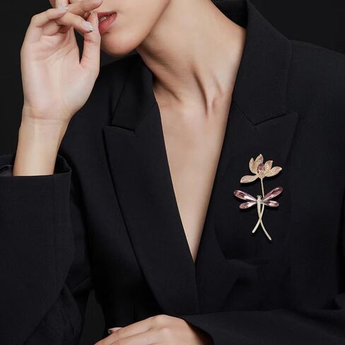 Elegant Lotus Flower Dragonfly Brooch Pin for Women Men Gold-Tone Plated CZ Rhinestone Floral Lapel Pin Sparkling Corsage Scarf Clip Clothing Hat Bag Accessories Fashion Jewelry for Mom Wife in Kuwait