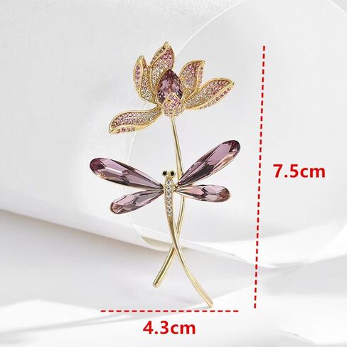 Elegant Lotus Flower Dragonfly Brooch Pin for Women Men Gold-Tone Plated CZ Rhinestone Floral Lapel Pin Sparkling Corsage Scarf Clip Clothing Hat Bag Accessories Fashion Jewelry for Mom Wife in Kuwait