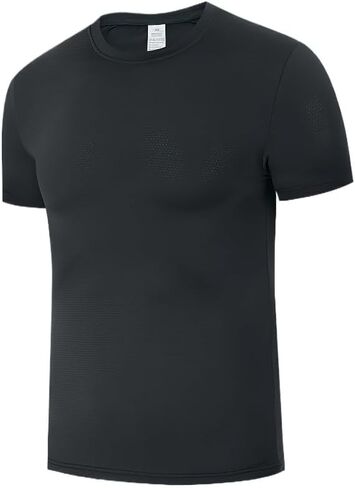 1pc Men's Quick-Dry Ice Cooling Short Sleeve T-Shirt - Breathable High-Elasti (Medium,Black) in Kuwait