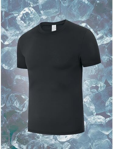 1pc Men's Quick-Dry Ice Cooling Short Sleeve T-Shirt - Breathable High-Elasti (Medium,Black) in Kuwait