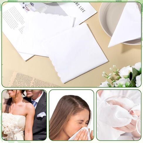 12 Pcs White Cotton Handkerchiefs for Women 11.8"x11.8" Pocket Hankies Scalloped Square Towel for Wedding Party Gift Favor in Kuwait