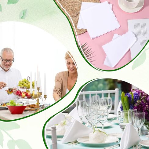 12 Pcs White Cotton Handkerchiefs for Women 11.8"x11.8" Pocket Hankies Scalloped Square Towel for Wedding Party Gift Favor in Kuwait