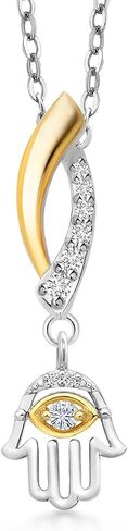 Gem Stone King 10k Yellow Gold and 925 Sterling Silver Lab Grown Diamond Pendant Necklace For Women with Fortune Charms Set with Moissanite in Saudi Arabia