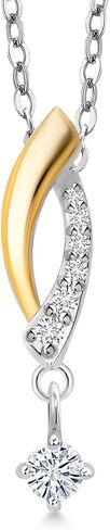 Gem Stone King 10k Yellow Gold and 925 Sterling Silver Lab Grown Diamond Pendant Necklace For Women with Fortune Charms Set with Moissanite in Saudi Arabia