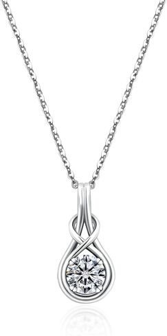 Sterling Silver Moissanite Pendant Necklace:1 Carat Round Cut Moissanite Solitaire Diamond Necklace with White Gold Plated Chain - Trendy Infinity Knot Gem Jewelry for Women in Saudi Arabia