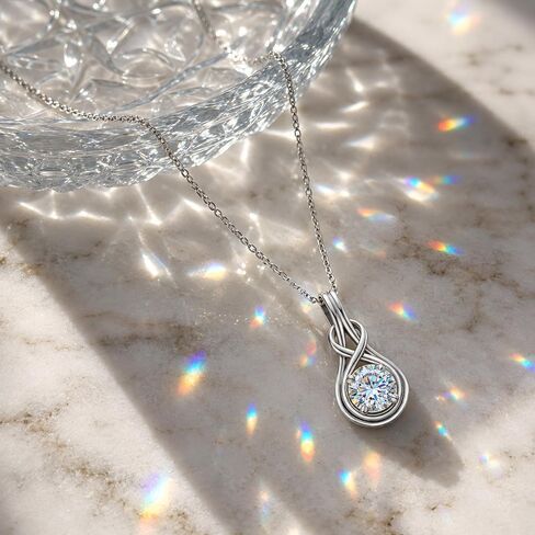Sterling Silver Moissanite Pendant Necklace:1 Carat Round Cut Moissanite Solitaire Diamond Necklace with White Gold Plated Chain - Trendy Infinity Knot Gem Jewelry for Women in Saudi Arabia