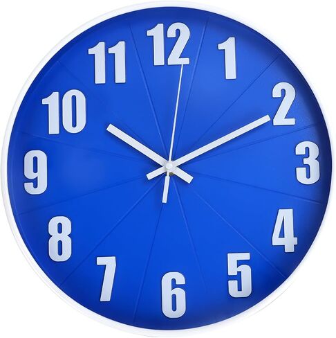 Wall Clock Modern Battery Operated Silent Non-Ticking Round Wall Clocks Simple Style Quartz Movement 3D Stereoscopic Dial Analog Decor Clock for Office/School/Living Room(Blue-White, 12 inch) in Saudi Arabia