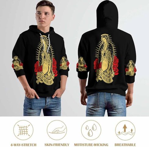 Our Lady of Guadalupe - Virgin Mary Sweatshirt Fashion Classic Hoody Big Pocket Pullover Hoodie Men Women Long Sleeve Drawstring Hoodie 3XL in Saudi Arabia