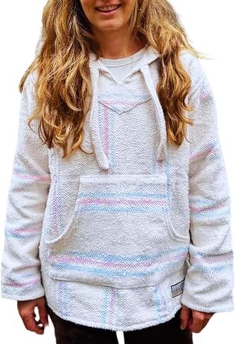 Authentic Baja Hoodie - Drug Rug - Mexican Poncho - White/Pink/Blue in Saudi Arabia
