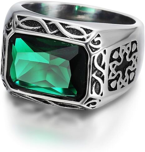 Class Rectangle Cut Emerald Men's Ring Ring for men Cuban style Biker Stainless Steel Rings Iced Out Jewelry Punk Ring Hip Hop Heavy Metal Ring Cocktail Party Wedding Ceremony mens fashion rings Father's Day gifts Jewelry in Saudi Arabia