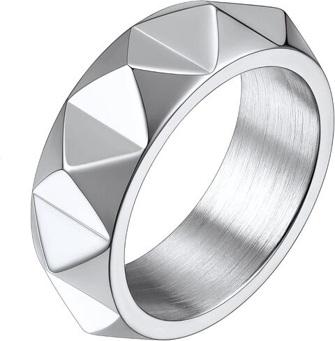7.5mm Wide Geometric Hip-Hop Ring for Men - Durable Streetwear Stylish Band in Saudi Arabia