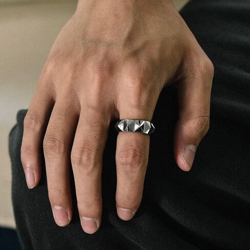 7.5mm Wide Geometric Hip-Hop Ring for Men - Durable Streetwear Stylish Band in Saudi Arabia