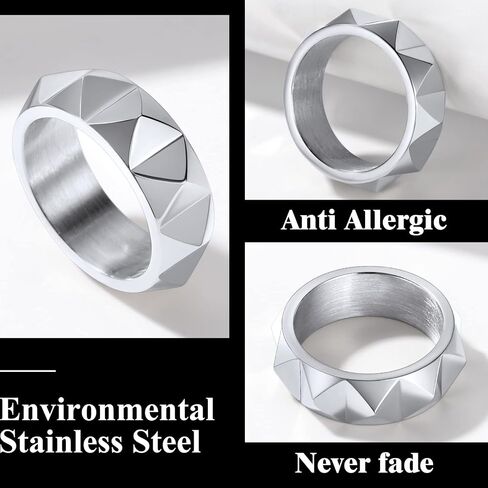 7.5mm Wide Geometric Hip-Hop Ring for Men - Durable Streetwear Stylish Band in Saudi Arabia