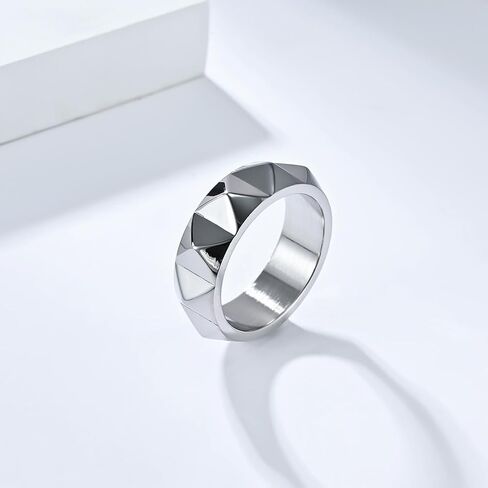 7.5mm Wide Geometric Hip-Hop Ring for Men - Durable Streetwear Stylish Band in Saudi Arabia