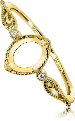 Sterling Silver 6x8mm Ring Blank – Prong Setting with Side Cubic Zirconia & Gold Plating (9.0) in Saudi Arabia