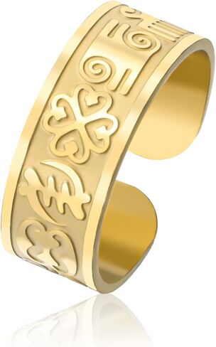 الحكمة الأفريقية رموز Adinkra حلقة قابلة للتعديل محظوظ البرسيم الدائري مصر تميمة Adinkra Gye Nyame العرقية حسن الحظ مجوهرات البلد فخر هدية للنساء الرجال in Kuwait