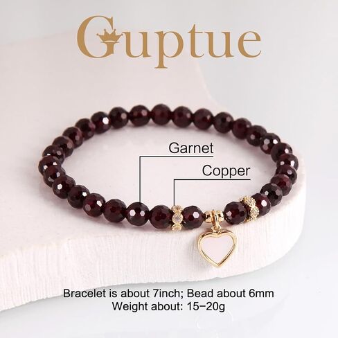 Natural garnet bead stretch bracelet for women 6mm cut bead gemstone heart jewelry Red garnet bracelet,January Birthstone Jewelry Gift for Her in Saudi Arabia