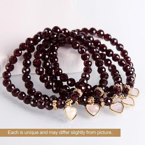Natural garnet bead stretch bracelet for women 6mm cut bead gemstone heart jewelry Red garnet bracelet,January Birthstone Jewelry Gift for Her in Saudi Arabia