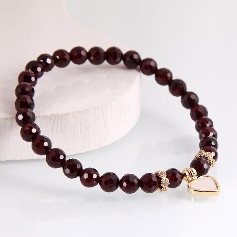Natural garnet bead stretch bracelet for women 6mm cut bead gemstone heart jewelry Red garnet bracelet,January Birthstone Jewelry Gift for Her in Saudi Arabia