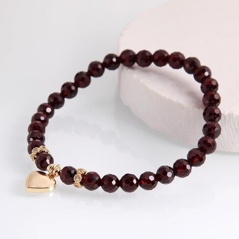 Natural garnet bead stretch bracelet for women 6mm cut bead gemstone heart jewelry Red garnet bracelet,January Birthstone Jewelry Gift for Her in Saudi Arabia