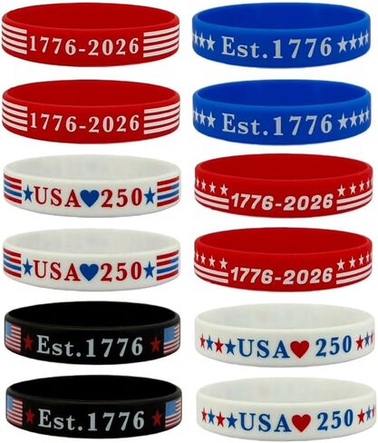 USA 250th Anniversary Silicone Bracelets for Men Women Patriotic 1776-2026 Rubber Wristbands, American Flag Est.1776 USA Love 250 Bracelets for 4th of July Independence Day Party Favors in Kuwait
