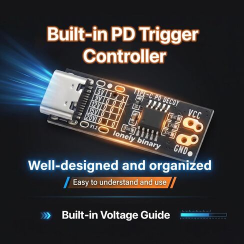 Lonely Binary 12-Pack USB-C PD Trigger 100W Decoy DIP 5-20V Screw Terminal | PD 3.0/QC, fixed 5V/9V/12V/15V/20V via DIP switch; screw terminals; breadboard pins; for Arduino, ESP32; laptop, router, LED in Saudi Arabia