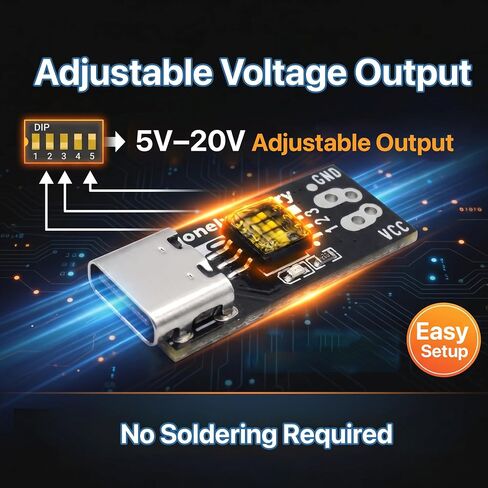 Lonely Binary 12-Pack USB-C PD Trigger 100W Decoy DIP 5-20V Screw Terminal | PD 3.0/QC, fixed 5V/9V/12V/15V/20V via DIP switch; screw terminals; breadboard pins; for Arduino, ESP32; laptop, router, LED in Saudi Arabia