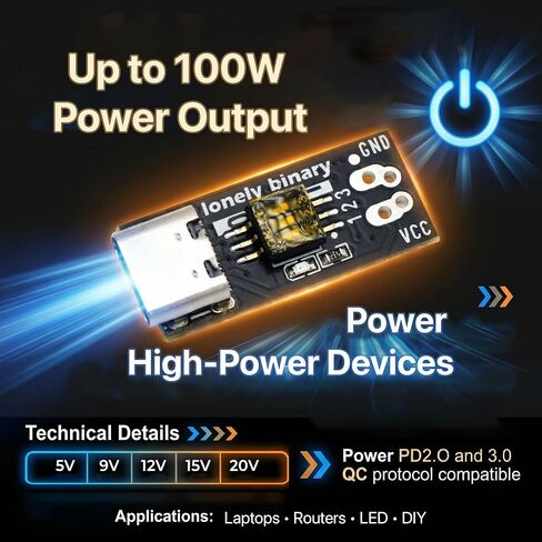 Lonely Binary 12-Pack USB-C PD Trigger 100W Decoy DIP 5-20V Screw Terminal | PD 3.0/QC, fixed 5V/9V/12V/15V/20V via DIP switch; screw terminals; breadboard pins; for Arduino, ESP32; laptop, router, LED in Saudi Arabia