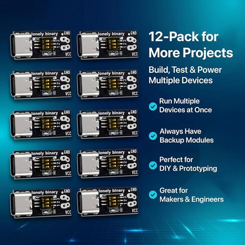 Lonely Binary 12-Pack USB-C PD Trigger 100W Decoy DIP 5-20V Screw Terminal | PD 3.0/QC, fixed 5V/9V/12V/15V/20V via DIP switch; screw terminals; breadboard pins; for Arduino, ESP32; laptop, router, LED in Saudi Arabia