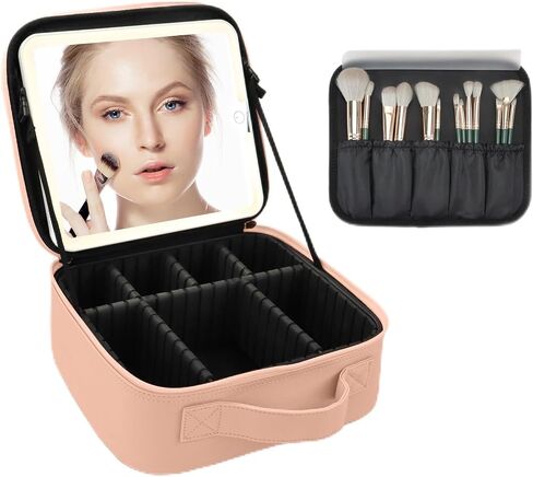 Makeup Bag with Led Mirror,Large Vanity Makeup Cases with 3 Color Setting,Portable Storage and Adjustable Dividers,for Women and Makeup Artists Cosmetic Organizer Travel Makeup Bag-Black in Saudi Arabia