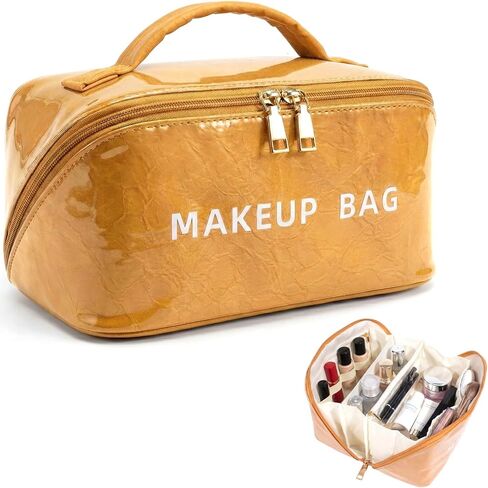 LETGO Preppy Stripe Clear Travel Makeup Bag,Waterproof Glossy PVC Cosmetic Organizer with Handle,Large Capacity Toiletry Bag for Women,Sunscreen Beach Makeup Pouch Gifts for Girls(Navy Blue White) in Saudi Arabia
