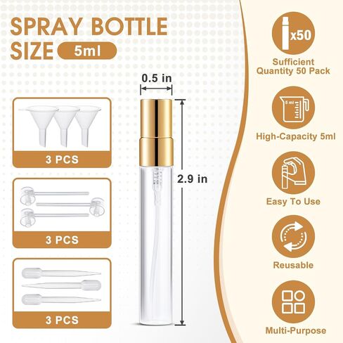 Mini Glass Spray Bottle 50pcs 5ml Clear Spray Bottle Empty, Fine Mist Refillable Mini Perfume Spray Bottle, Perfume Atomizer, Travel Spray Bottle For Hair, Small Empty Sample Containers Portable in Saudi Arabia